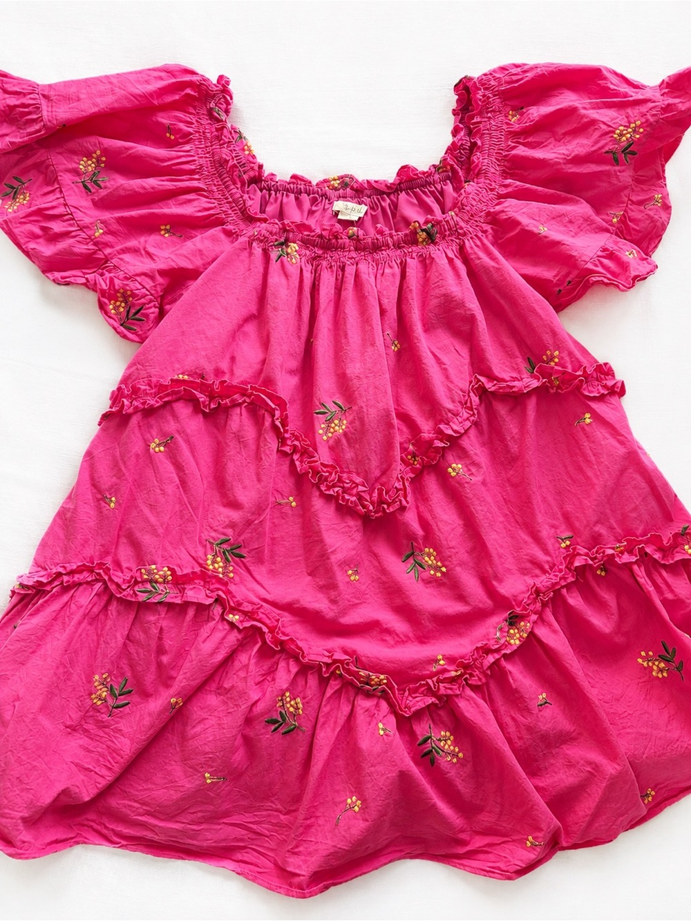 g.p.d. Pink Floral Embroidered Ruffle Dress — Size L Boho Croquette Cottagecore